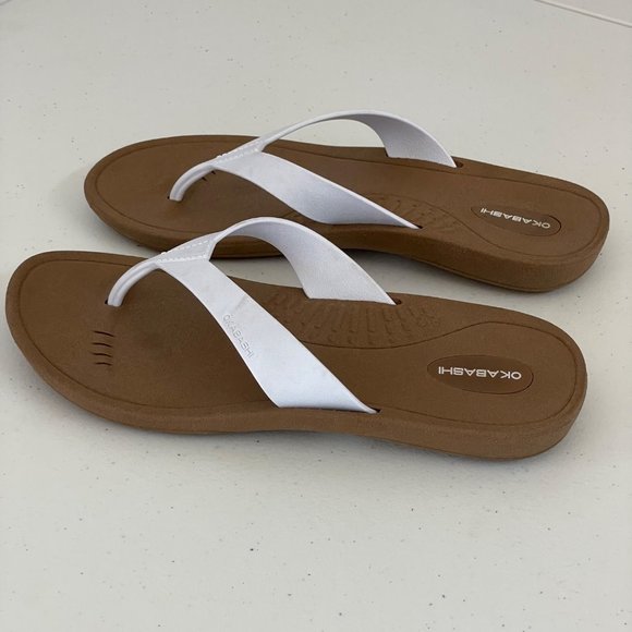 Okabashi Womens ML (US 8-9) Breeze Flip Flops Toffee White Comfortable USA Made - Picture 3 of 8